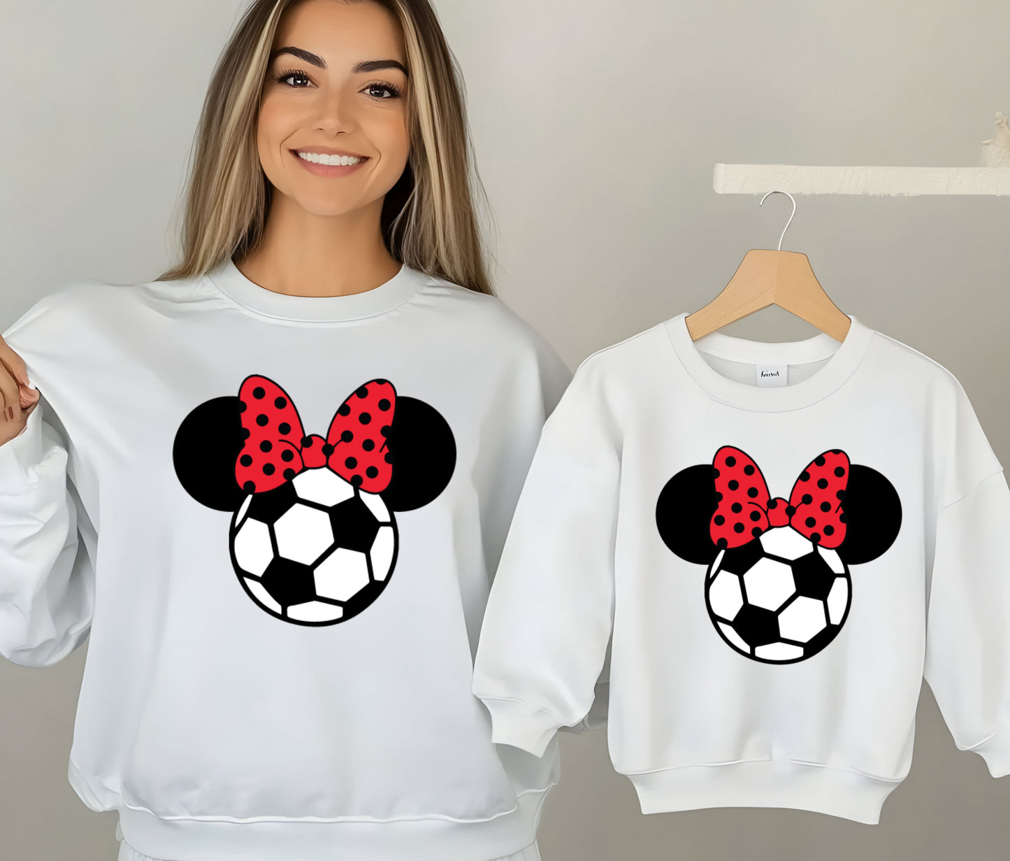 ⚽ Minnie Soccer Bow Sweatshirt – Kids & Mom Matching Outfit