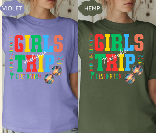 Custom Girls Trip 2025 Shirts Personalized Girl Vacation Weekend Matching Tshirts Beach Summer Vacay Mode Tees Girl Gang Group T-shirts Gift