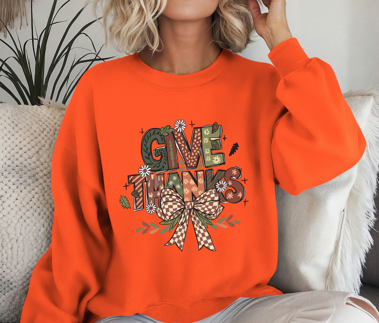 Give Thanks Thanksgiving Sweatshirt β Matching Family Fall Outfit | Autumn Harvest Graphic Crewneck for Kids & Mom