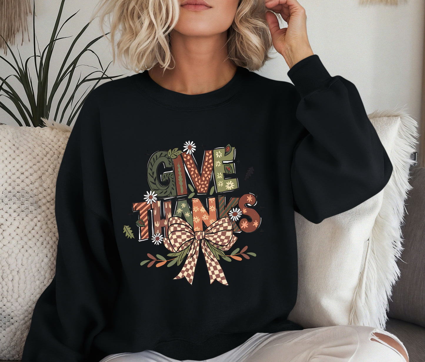 Give Thanks Thanksgiving Sweatshirt β Matching Family Fall Outfit | Autumn Harvest Graphic Crewneck for Kids & Mom