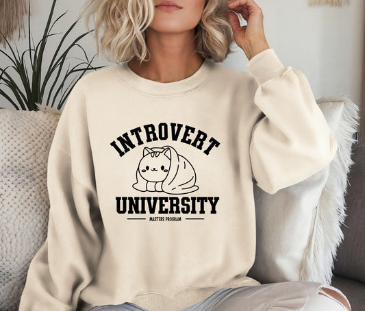 ๐ด Introvert University Sweatshirt | Funny Cozy Cat Crewneck | Anti-Social Club Hoodie | Lazy Day Gift for Her or Him