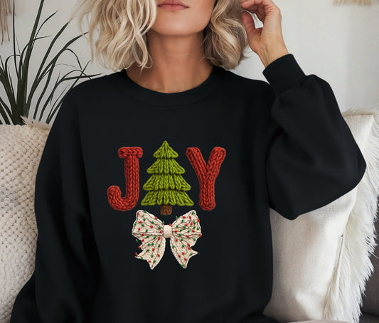 ๐ JOY Christmas Sweatshirt | Knit Text Holiday Crewneck | Cozy Christmas Tree Sweater | Winter Bow Shirt | Holiday Gift for Her