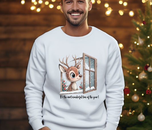 🎄 Cute Reindeer Christmas Sweatshirt | It’s the Most Wonderful Time of the Year | Cozy Holiday Crewneck | Winter Aesthetic Gift for Her