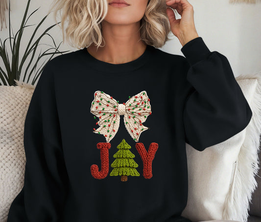 🎄 JOY Christmas Sweatshirt | Knit Text Holiday Crewneck | Cozy Christmas Tree Sweater | Winter Bow Shirt | Holiday Gift for Her