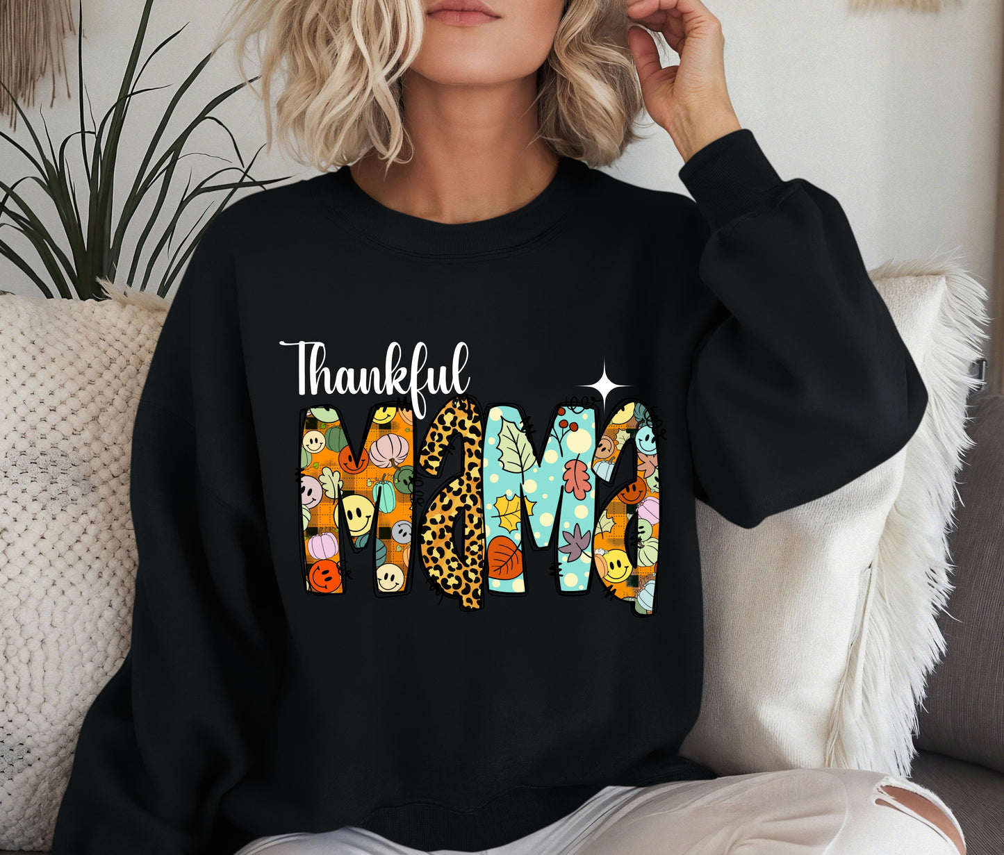 Thankful Mama Sweatshirt, Fall Sweatshirt,Autumn Halloween Sweatshirt, Custom Gift, Autumn Sweater