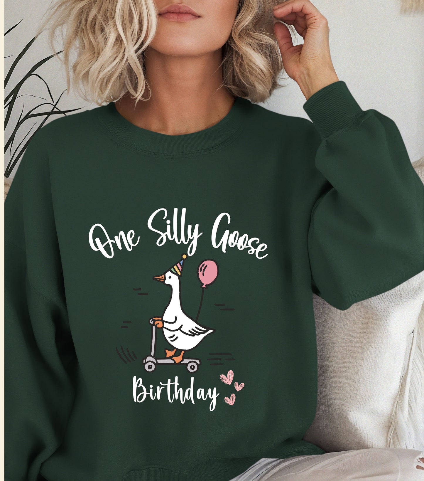One Silly Goose Birthday Sweatshirt – Funny Goose Graphic Birthday Crewneck – Cute Animal Party Sweater – Cozy Unisex Birthday Gift for Goose Lovers