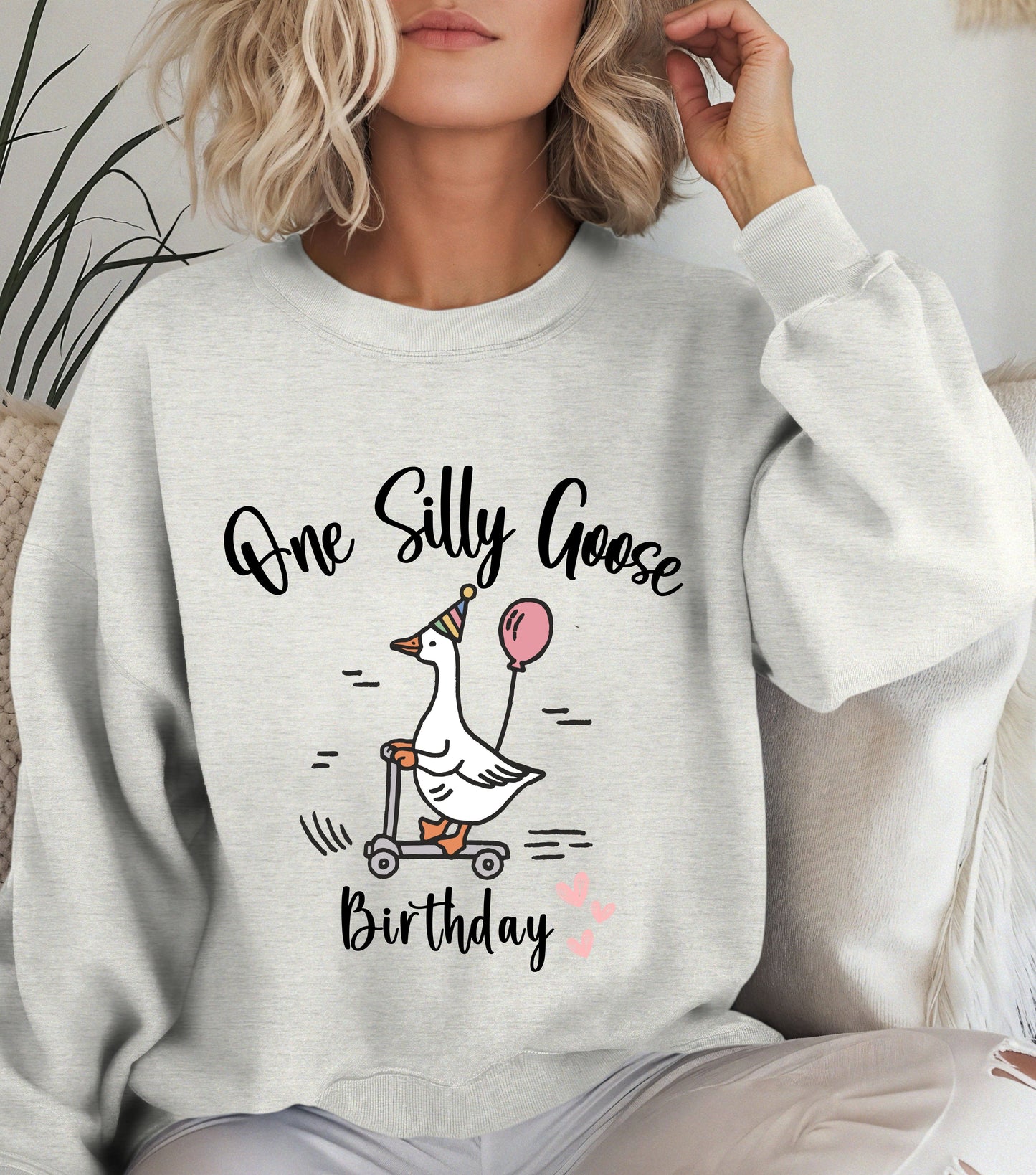 One Silly Goose Birthday Sweatshirt – Funny Goose Graphic Birthday Crewneck – Cute Animal Party Sweater – Cozy Unisex Birthday Gift for Goose Lovers