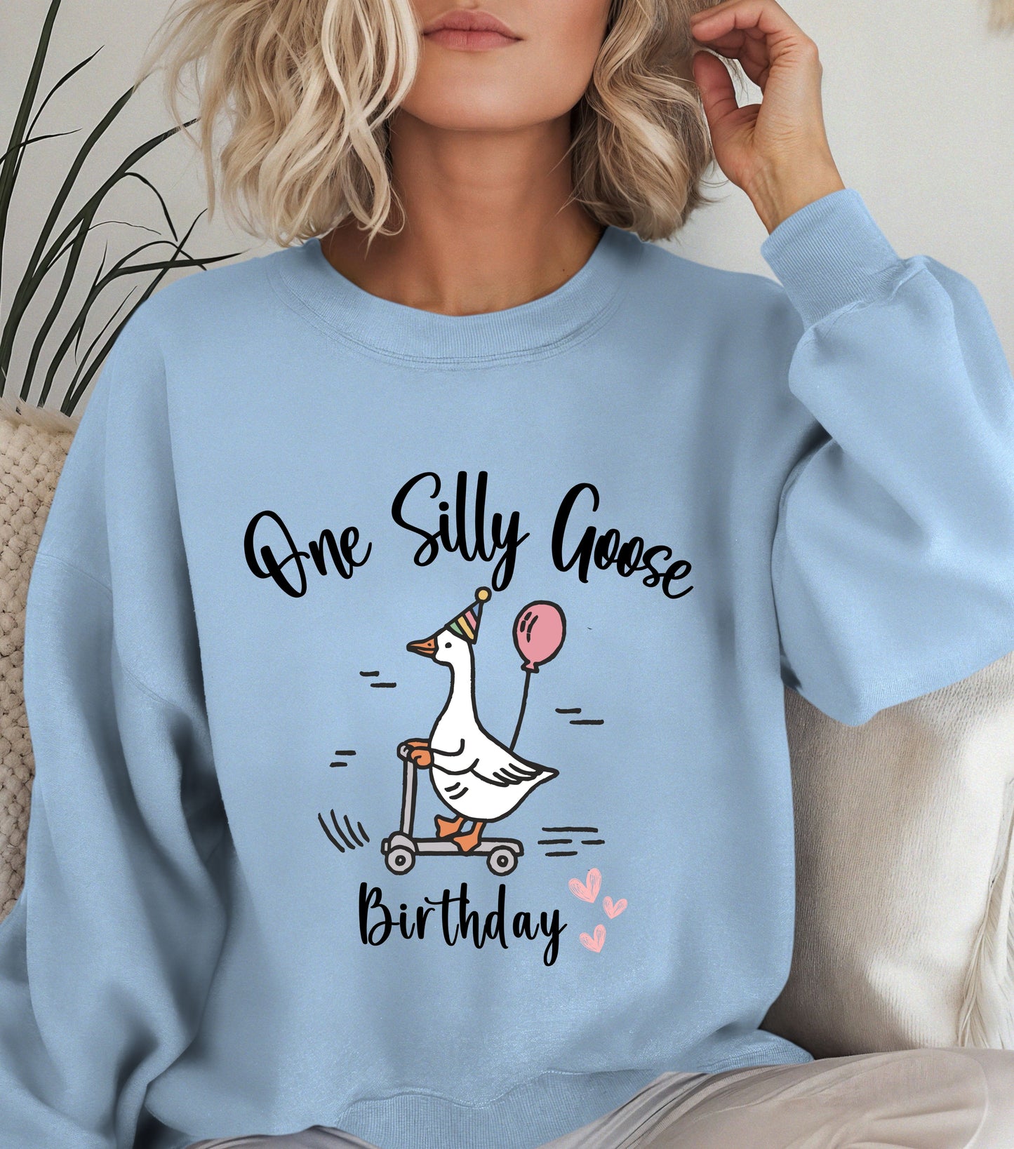One Silly Goose Birthday Sweatshirt – Funny Goose Graphic Birthday Crewneck – Cute Animal Party Sweater – Cozy Unisex Birthday Gift for Goose Lovers