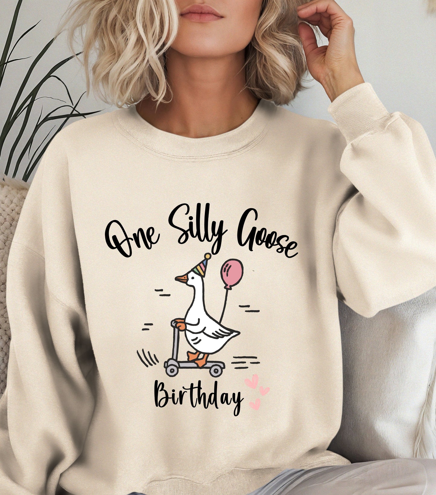 One Silly Goose Birthday Sweatshirt – Funny Goose Graphic Birthday Crewneck – Cute Animal Party Sweater – Cozy Unisex Birthday Gift for Goose Lovers