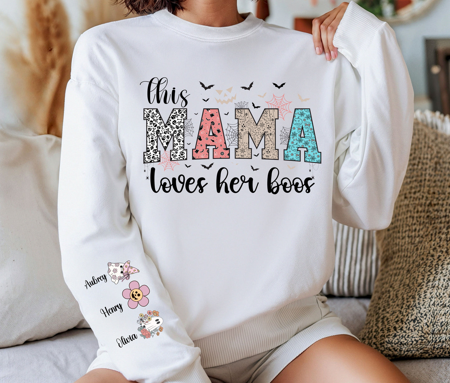 This Mama Loves Her Boos – Personalized Halloween Sweatshirt for Moms 🎃👻
