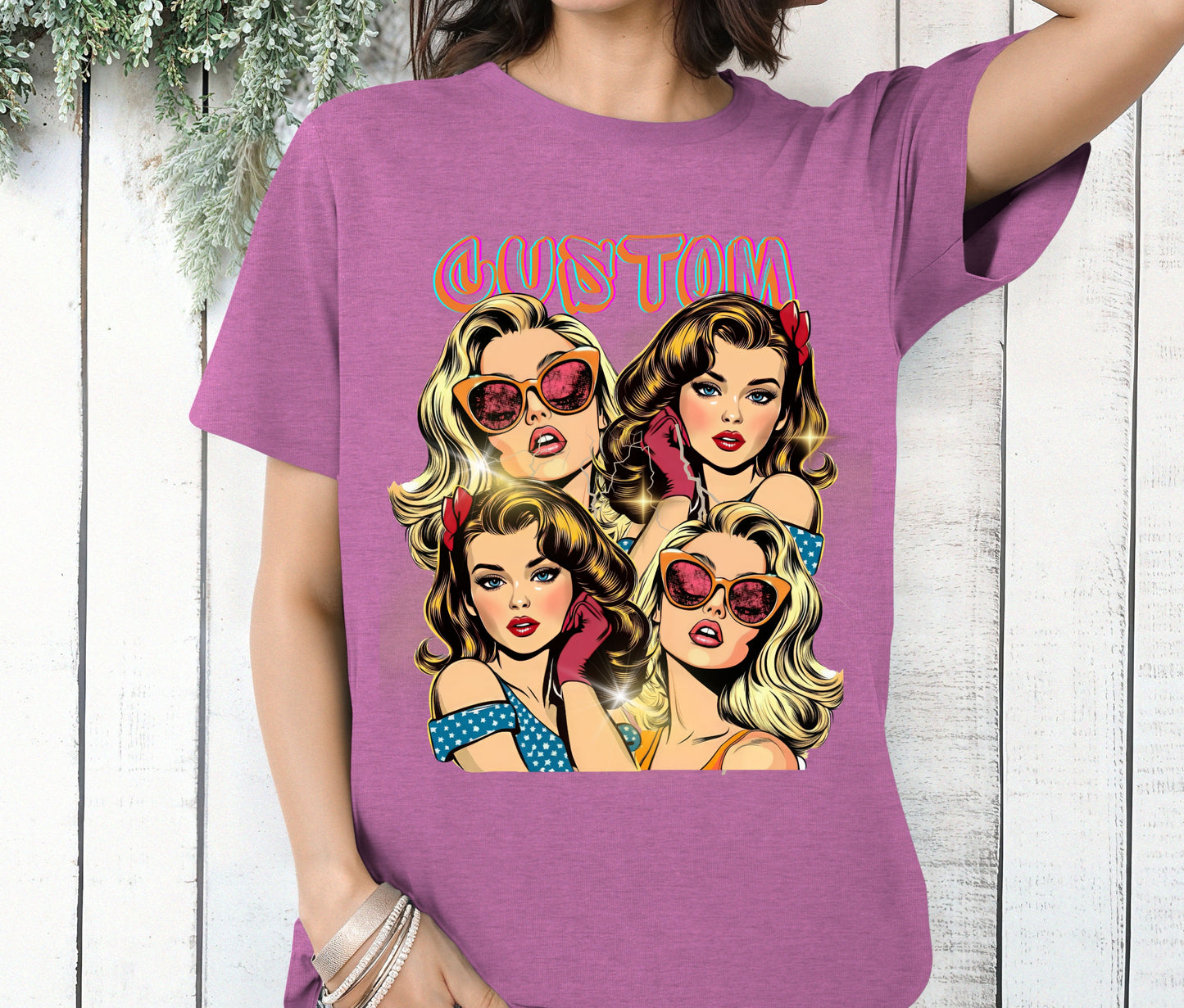 Custom Pop Art Retro Girl T-Shirt – Personalized Vintage Style Graphic Tee for Women, Trendy Statement Shirt, 90s Comic Aesthetic Fashion