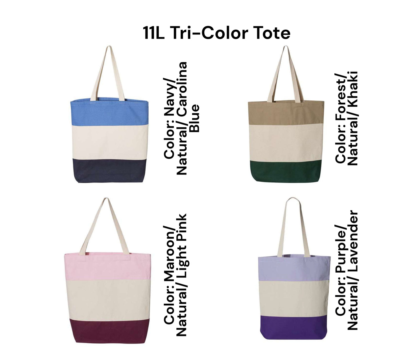 Customized 11L Tri-Color Canvas Tote Bag – Durable, Stylish, and Eco-Friendly Reusable Shoulder Bag for Everyday Use, Shopping, Beach, and Gifts