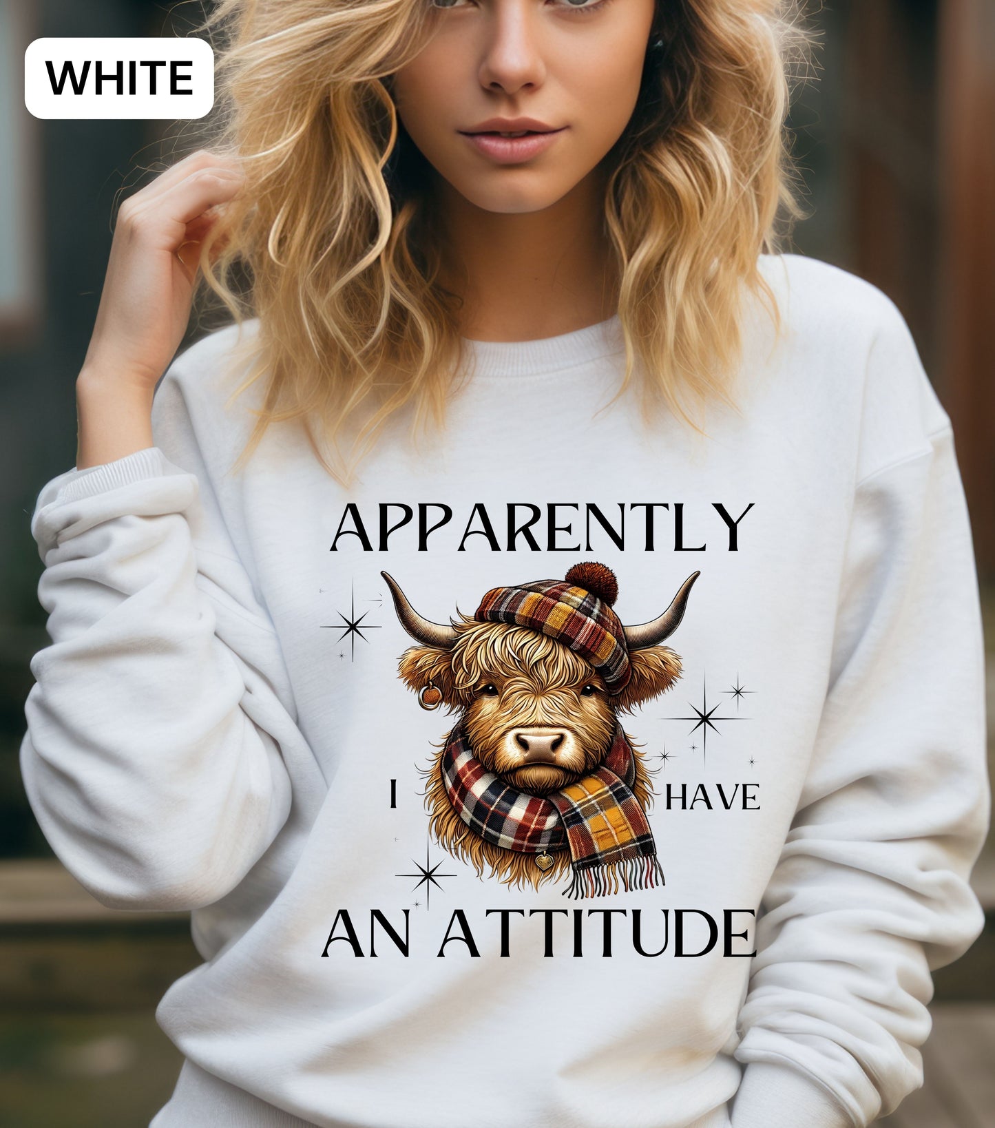 Apparently I Have an Attitude Highland Cow Sweatshirt – Funny Cow Lover Gift, Sassy Farm Animal Pullover, Cute Highland Cow Shirt, Western Fall Crewneck