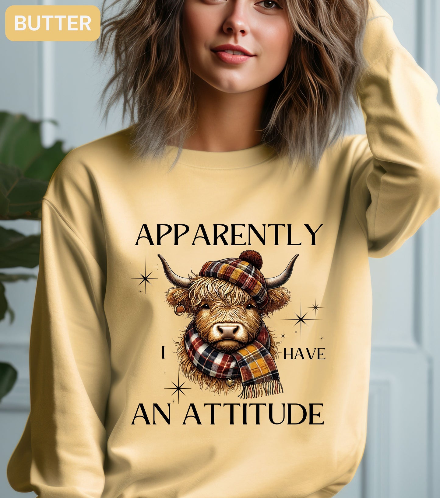Apparently I Have an Attitude Highland Cow Sweatshirt – Funny Cow Lover Gift, Sassy Farm Animal Pullover, Cute Highland Cow Shirt, Western Fall Crewneck
