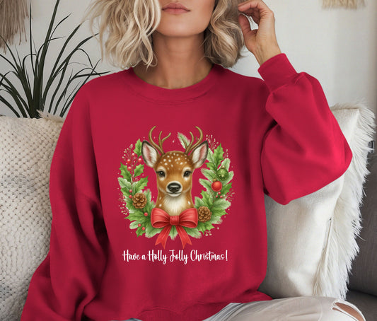 🎄 Reindeer Christmas Sweatshirt | Have a Holly Jolly Christmas | Cozy Holiday Crewneck | Cute Woodland Deer Sweater | Christmas Gift for Her