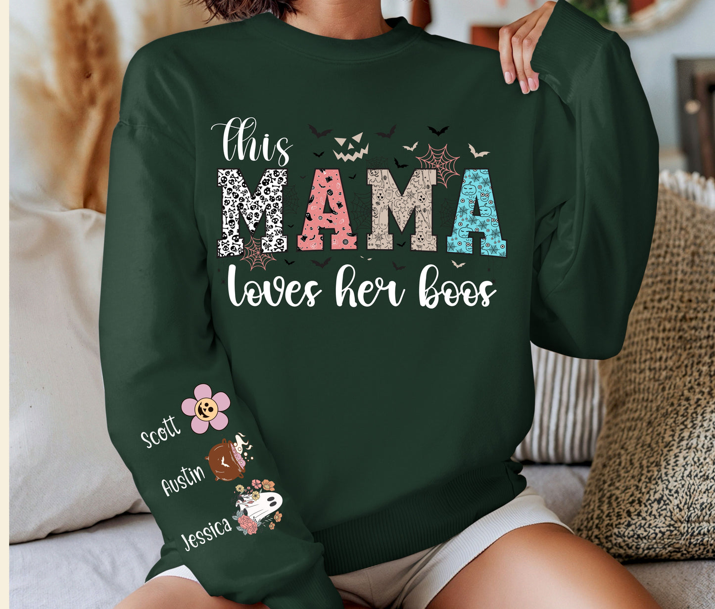 This Mama Loves Her Boos – Personalized Halloween Sweatshirt for Moms 🎃👻