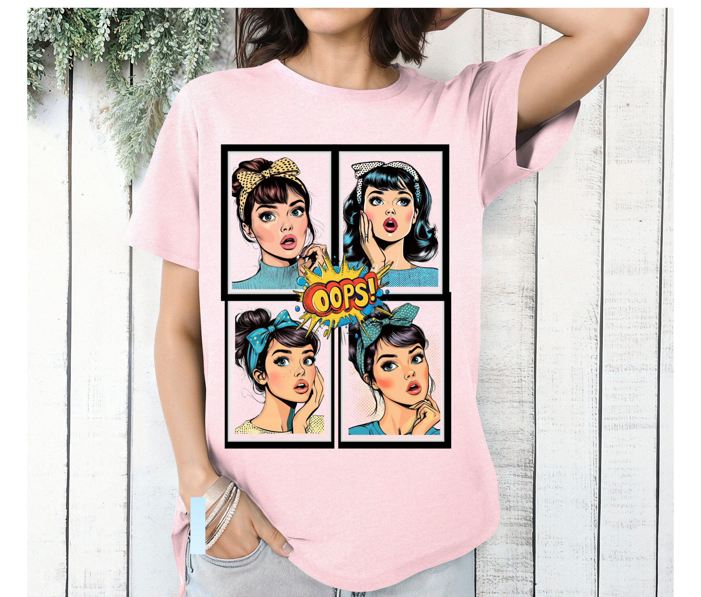 Oops Comic Pop Art T-Shirt, Funny Retro Girl Shirt, Vintage Comic Graphic Tee, Pop Culture Fashion Top, Trendy Statement Shirt for Women, Cool Cartoon Style Gift