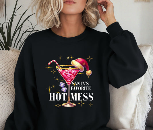 ๐ธ Santaโs Favorite Hot Mess Sweatshirt | Funny Christmas Crewneck | Holiday Cocktail Sweater | Festive Gift for Her
