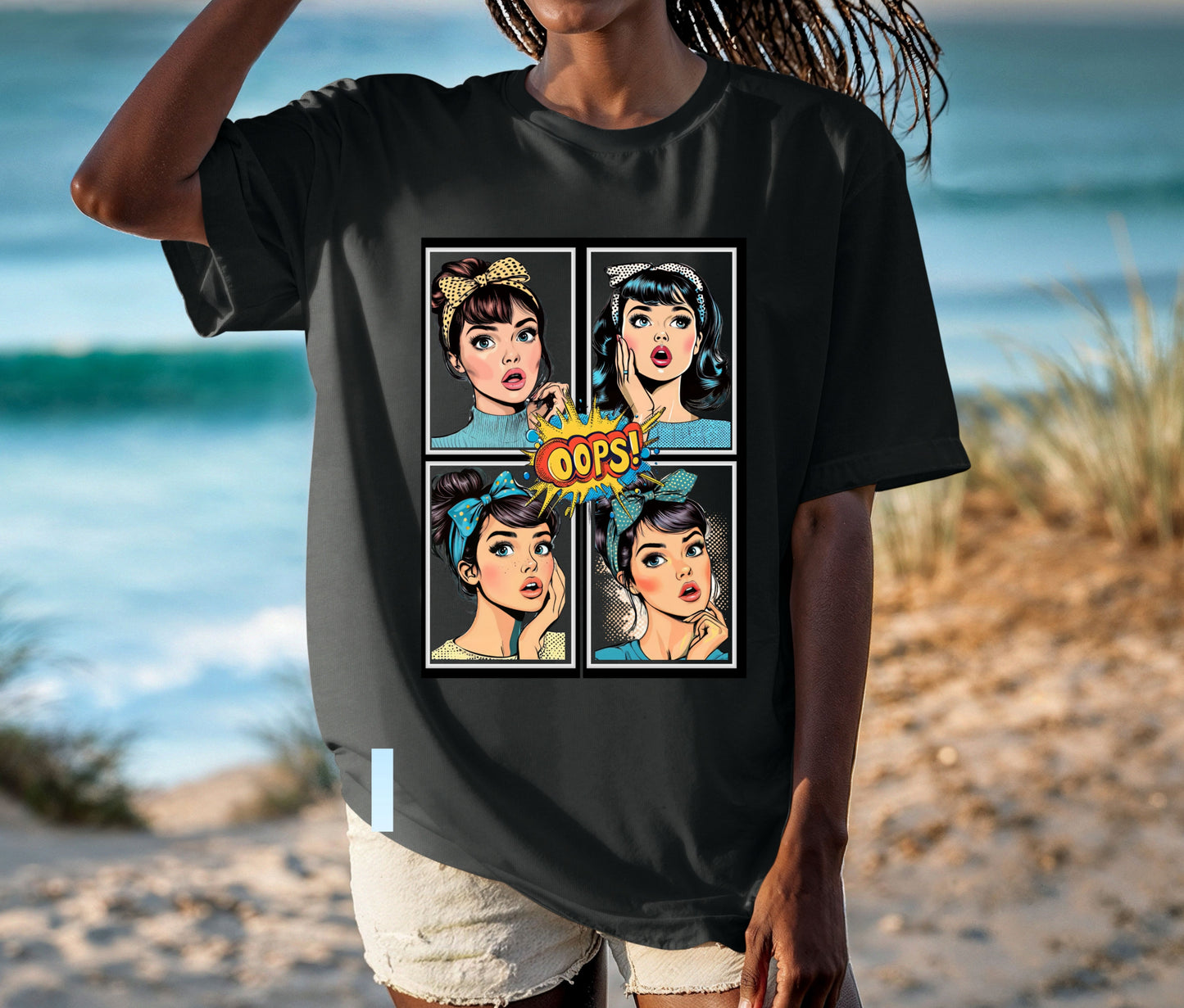 Oops Comic Pop Art T-Shirt, Funny Retro Girl Shirt, Vintage Comic Graphic Tee, Pop Culture Fashion Top, Trendy Statement Shirt for Women, Cool Cartoon Style Gift