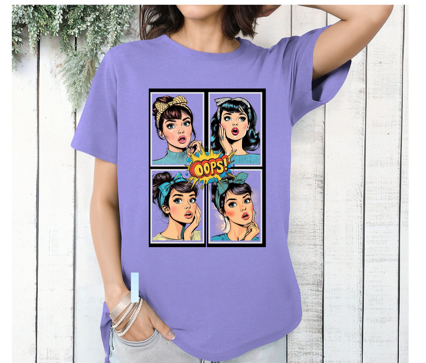Oops Comic Pop Art T-Shirt, Funny Retro Girl Shirt, Vintage Comic Graphic Tee, Pop Culture Fashion Top, Trendy Statement Shirt for Women, Cool Cartoon Style Gift