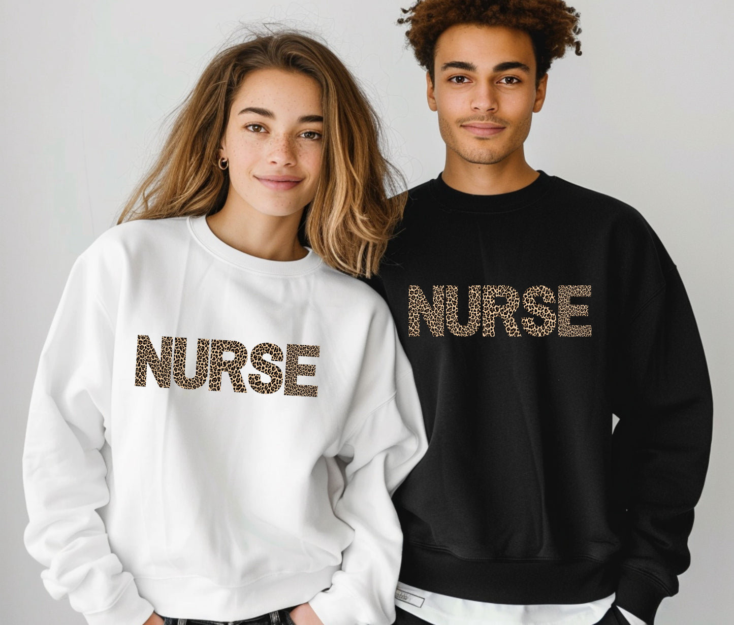 NURSE Sweatshirt β Leopard Print Nurse Crewneck, Cozy Nurse Appreciation Gift, Nursing School Outfit, Medical Staff Pullover Sweater