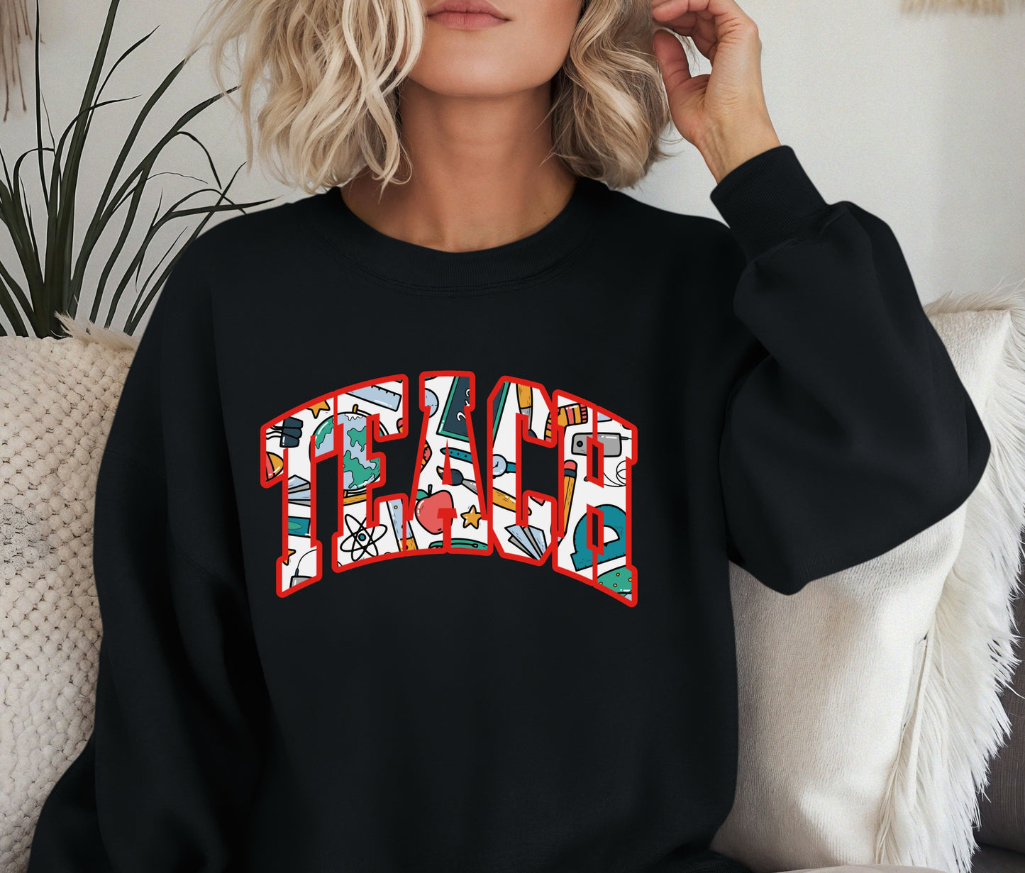 Custom TEACH Teacher Sweatshirt – Cozy Crewneck for Educators, Back to School Teacher Gift, Teacher Appreciation Shirt, Teacher Outfit Pullover