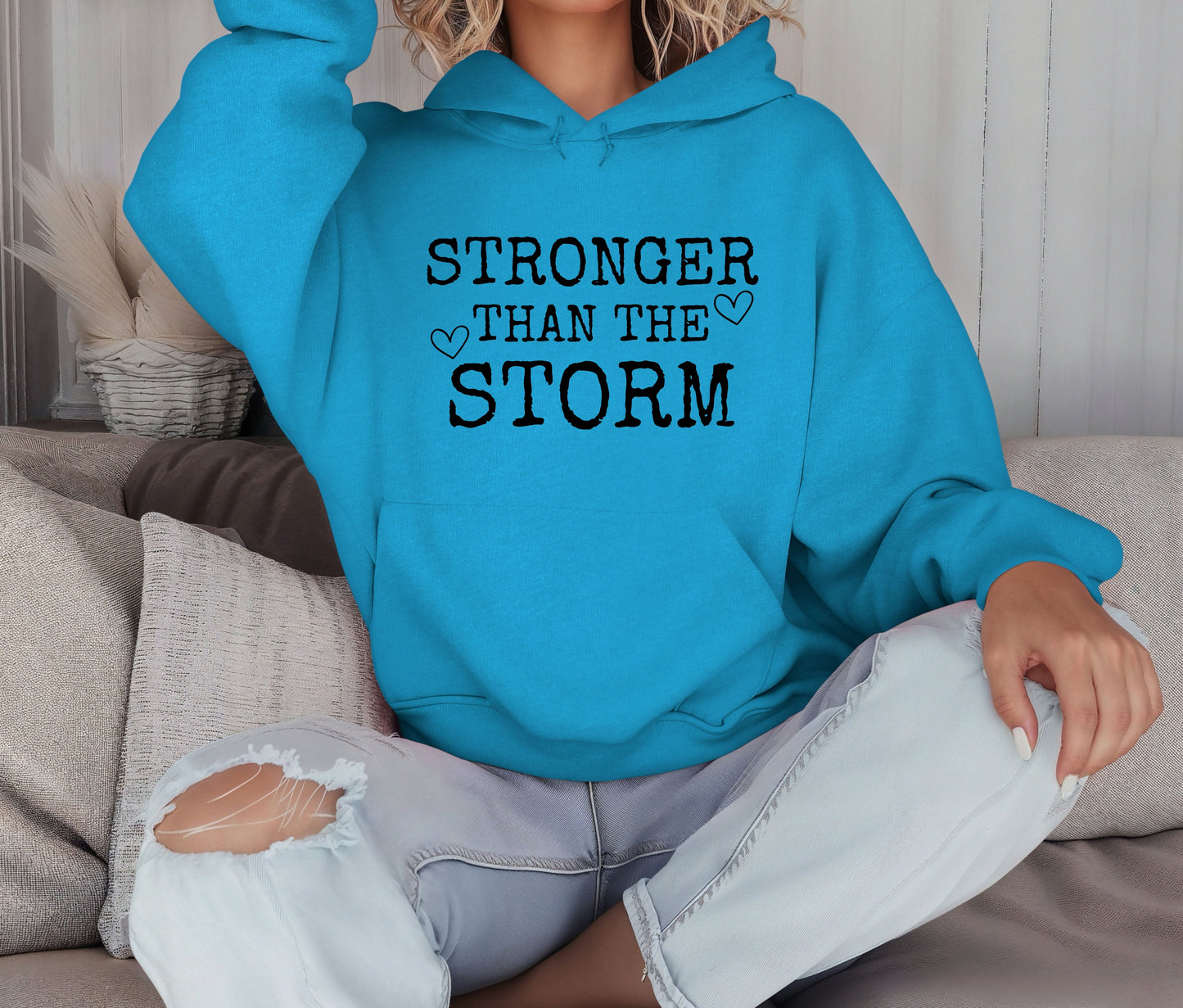 Stronger Than the Storm Hoodie – Inspirational Unisex Sweatshirt, Faith-Based Positive Quote Hoodie, Mental Health Awareness Gift, Christian Encouragement Apparel