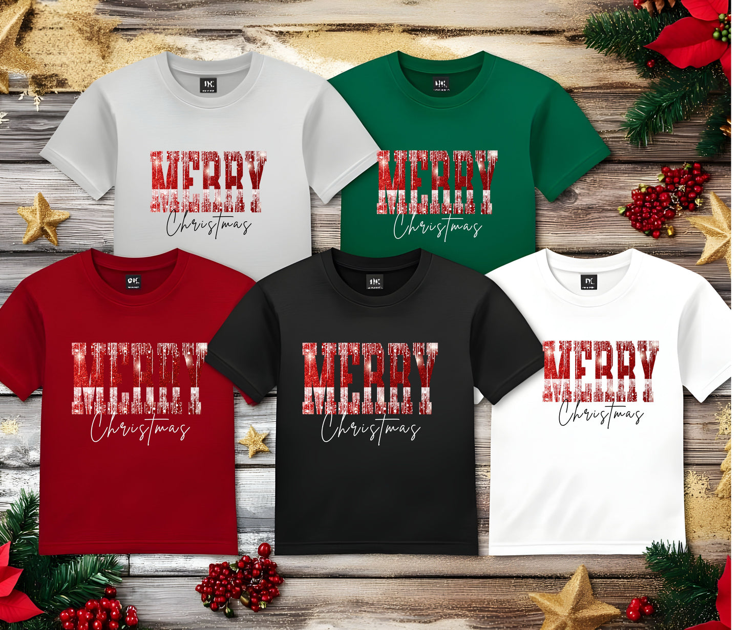 🎄Merry Christmas With Glitter Tshirt, Christmas Shirts for Family | Matching Holiday Shirts | Personalized Family Christmas Outfits