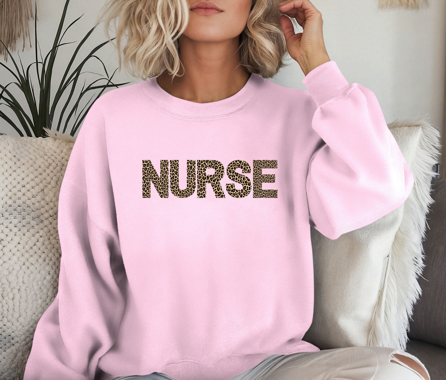 NURSE Sweatshirt β Leopard Print Nurse Crewneck, Cozy Nurse Appreciation Gift, Nursing School Outfit, Medical Staff Pullover Sweater