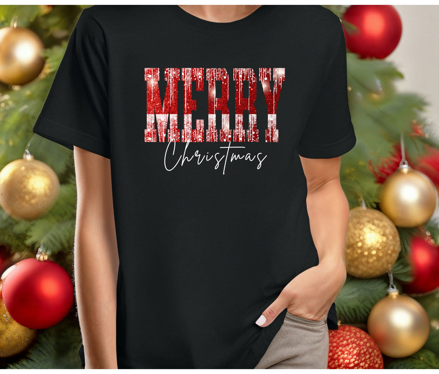 🎄Merry Christmas With Glitter Tshirt, Christmas Shirts for Family | Matching Holiday Shirts | Personalized Family Christmas Outfits