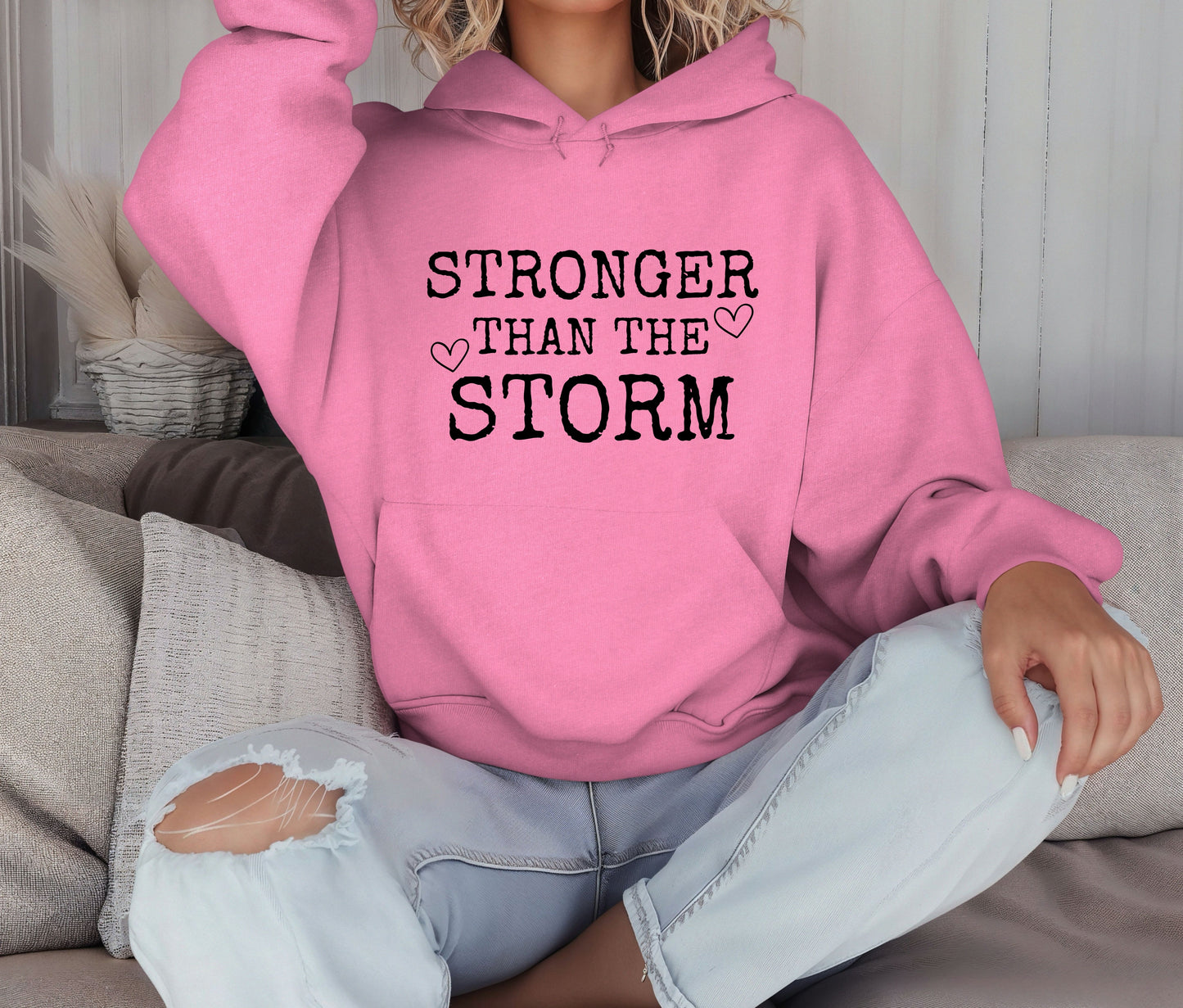 Stronger Than the Storm Hoodie – Inspirational Unisex Sweatshirt, Faith-Based Positive Quote Hoodie, Mental Health Awareness Gift, Christian Encouragement Apparel