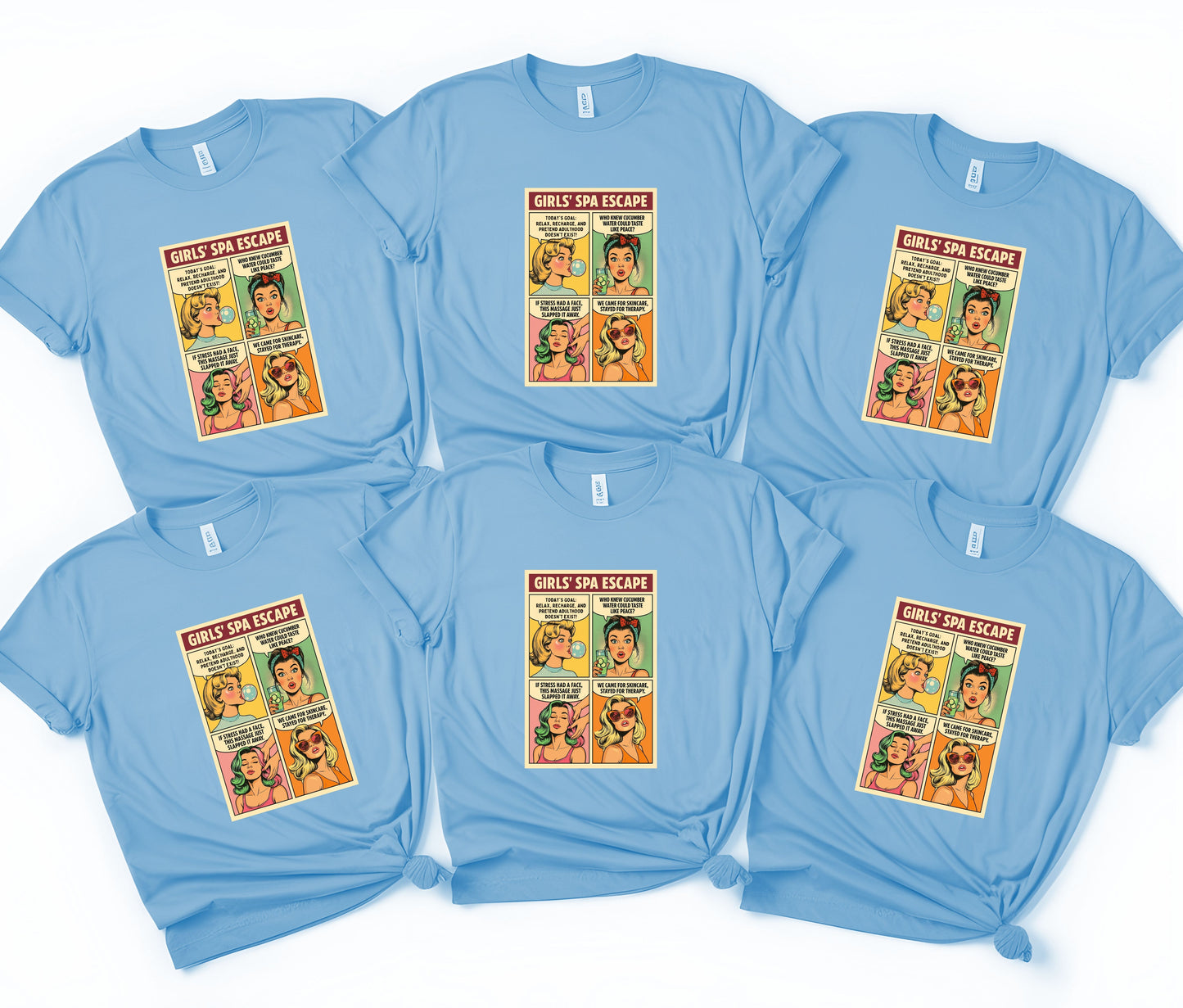 Girls’ Spa Escape Comic Sweatshirt – Funny Retro Pop Art Shirt for Women’s Spa Day, Bestie Gift, Girls Trip Outfit