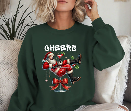 ๐
Cheers Santa Sweatshirt | Funny Christmas Cocktail Crewneck | Holiday Party Sweater | Festive Gift for Her