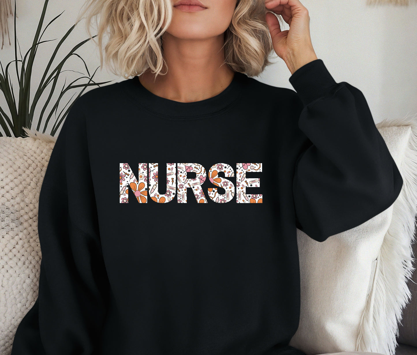 NURSE Sweatshirt β Floral Medical Print Nurse Crewneck, Cozy Nursing School Outfit, Nurse Appreciation Gift, Medical Staff Pullover Sweater