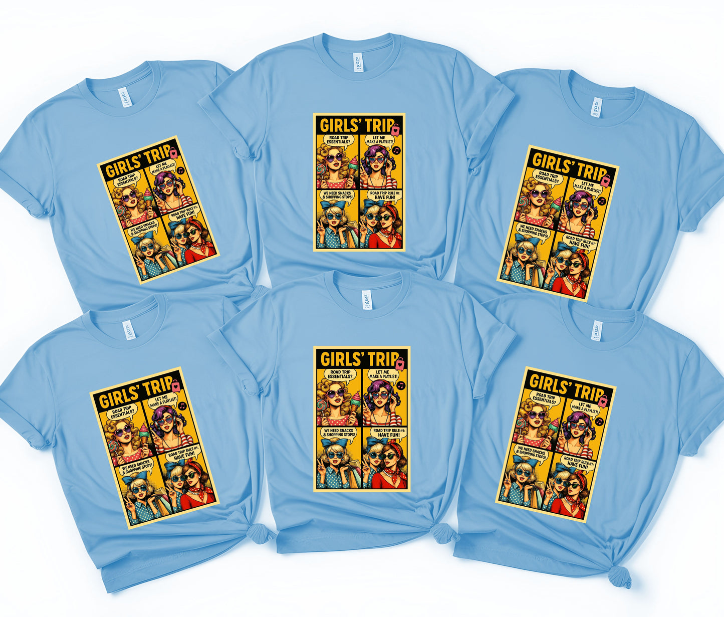 Girls’ Trip Retro Graphic Tee – Fun Travel Shirt for Women, Friends Road Trip Outfit, Vintage Pop Art Girls Vacation Shirt