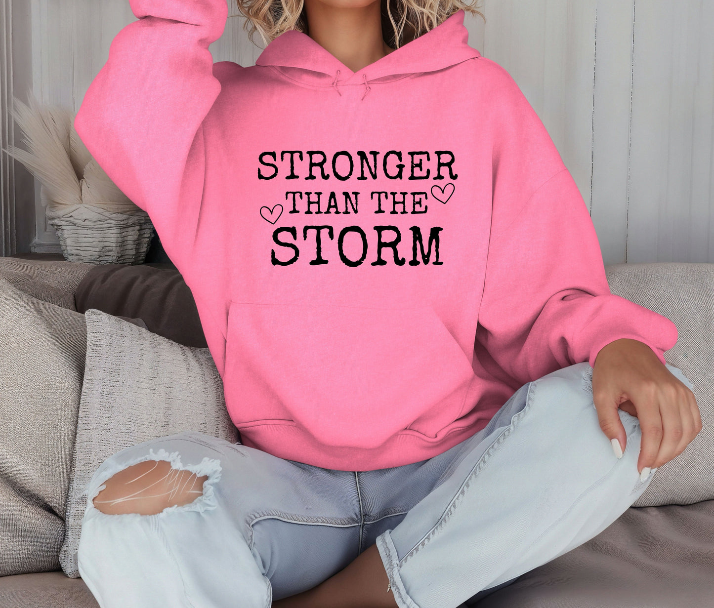 Stronger Than the Storm Hoodie – Inspirational Unisex Sweatshirt, Faith-Based Positive Quote Hoodie, Mental Health Awareness Gift, Christian Encouragement Apparel