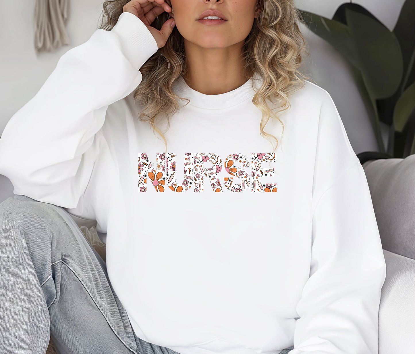 NURSE Sweatshirt β Floral Medical Print Nurse Crewneck, Cozy Nursing School Outfit, Nurse Appreciation Gift, Medical Staff Pullover Sweater