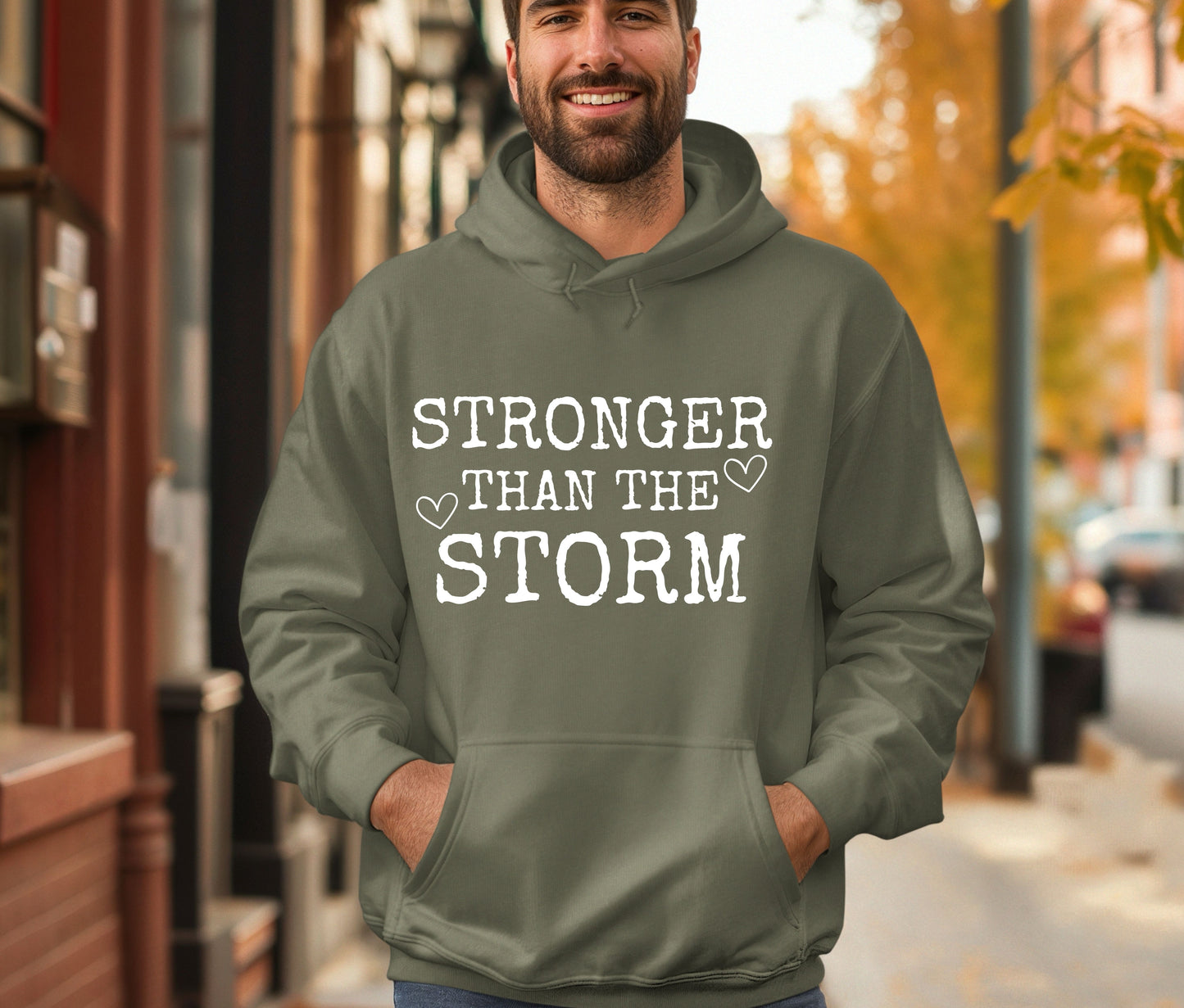 Stronger Than the Storm Hoodie – Inspirational Unisex Sweatshirt, Faith-Based Positive Quote Hoodie, Mental Health Awareness Gift, Christian Encouragement Apparel