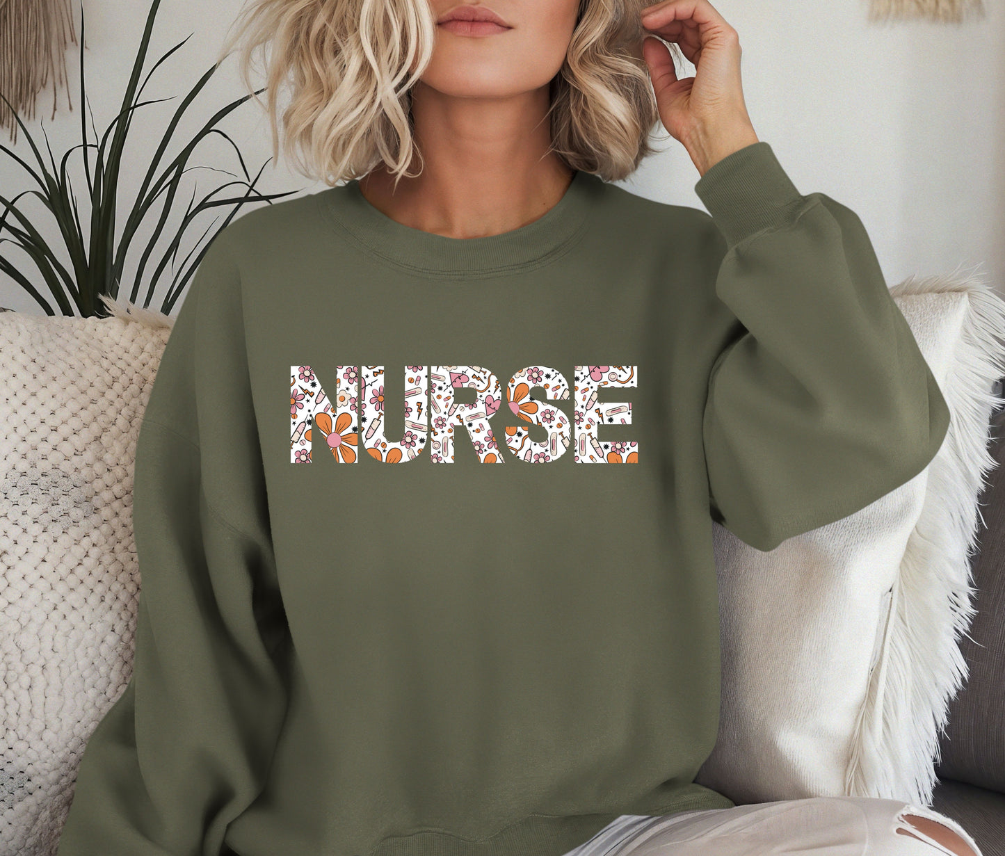 NURSE Sweatshirt β Floral Medical Print Nurse Crewneck, Cozy Nursing School Outfit, Nurse Appreciation Gift, Medical Staff Pullover Sweater