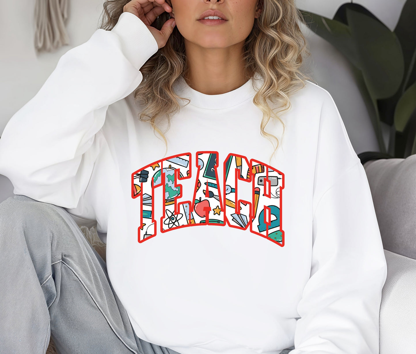 Custom TEACH Teacher Sweatshirt – Cozy Crewneck for Educators, Back to School Teacher Gift, Teacher Appreciation Shirt, Teacher Outfit Pullover