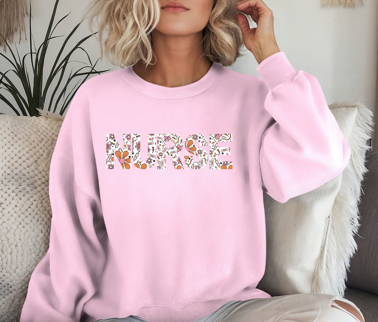 NURSE Sweatshirt β Floral Medical Print Nurse Crewneck, Cozy Nursing School Outfit, Nurse Appreciation Gift, Medical Staff Pullover Sweater