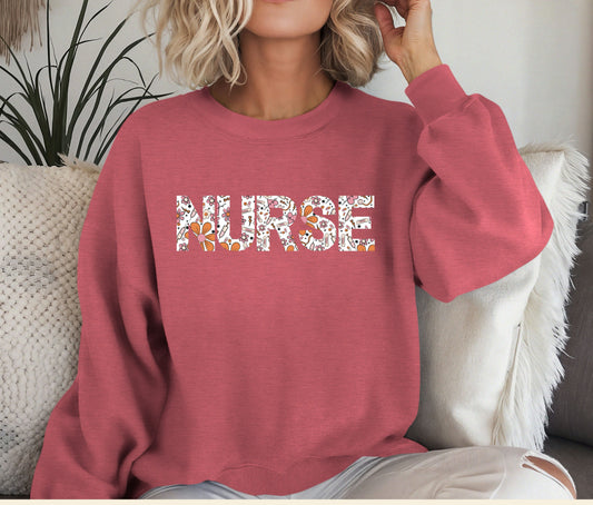 NURSE Sweatshirt – Floral Medical Print Nurse Crewneck, Cozy Nursing School Outfit, Nurse Appreciation Gift, Medical Staff Pullover Sweater