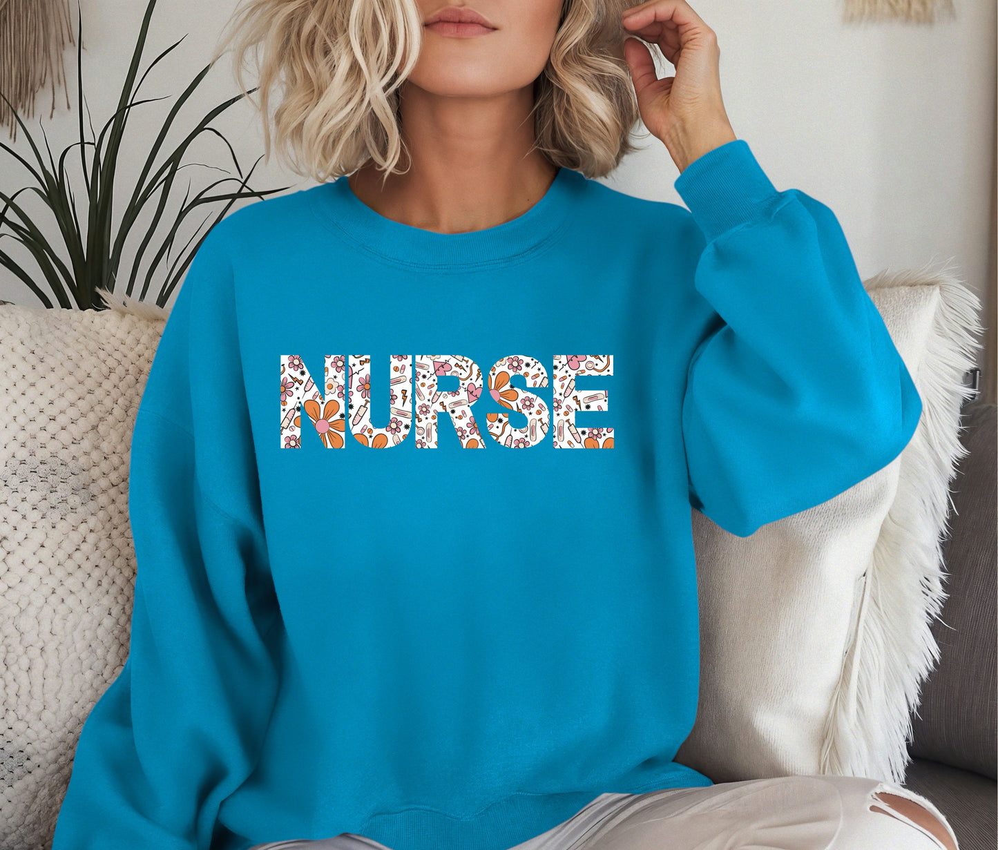 NURSE Sweatshirt β Floral Medical Print Nurse Crewneck, Cozy Nursing School Outfit, Nurse Appreciation Gift, Medical Staff Pullover Sweater