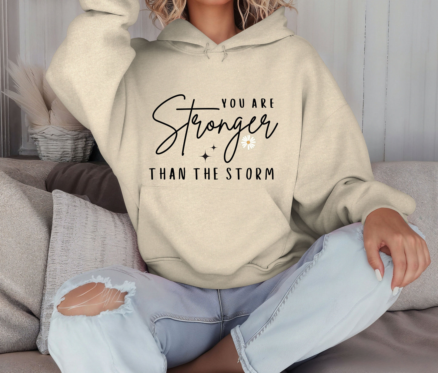 Stronger Than the Storm Hoodie – Inspirational Unisex Sweatshirt, Faith-Based Positive Quote Hoodie, Mental Health Awareness Gift, Christian Encouragement Apparel
