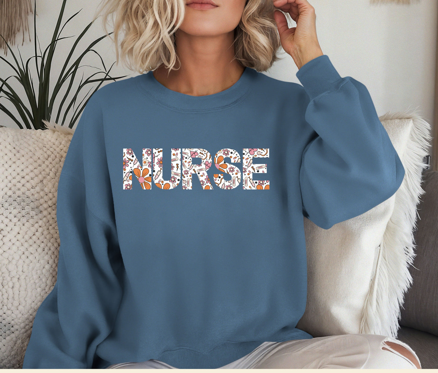 NURSE Sweatshirt β Floral Medical Print Nurse Crewneck, Cozy Nursing School Outfit, Nurse Appreciation Gift, Medical Staff Pullover Sweater