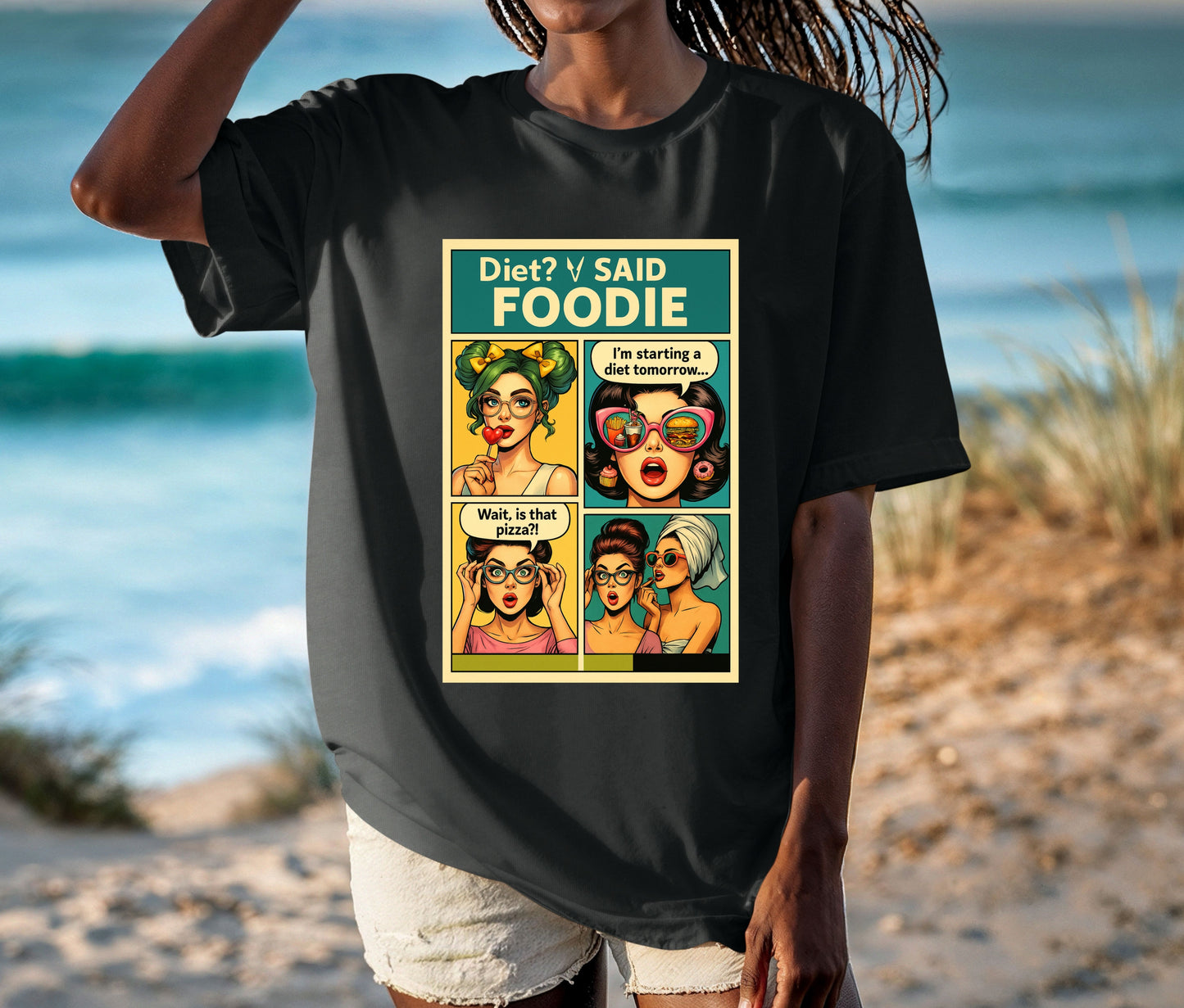 Diet? I Said Foodie Shirt | Funny Comic Graphic Tee for Women & Men | Retro Pop Art Food Lover T-Shirt | Cute Gift for Foodies, Pizza Lovers & Snack Fans