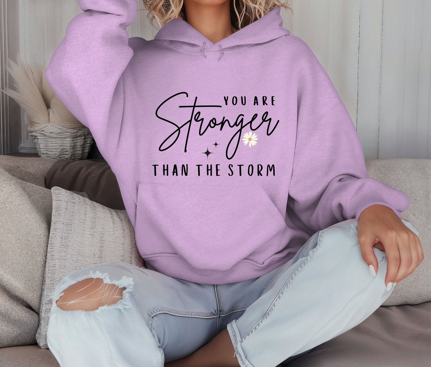 Stronger Than the Storm Hoodie – Inspirational Unisex Sweatshirt, Faith-Based Positive Quote Hoodie, Mental Health Awareness Gift, Christian Encouragement Apparel