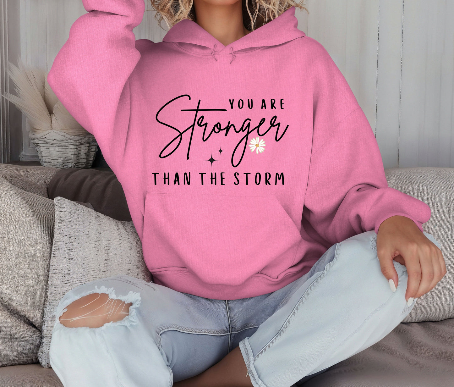 Stronger Than the Storm Hoodie – Inspirational Unisex Sweatshirt, Faith-Based Positive Quote Hoodie, Mental Health Awareness Gift, Christian Encouragement Apparel
