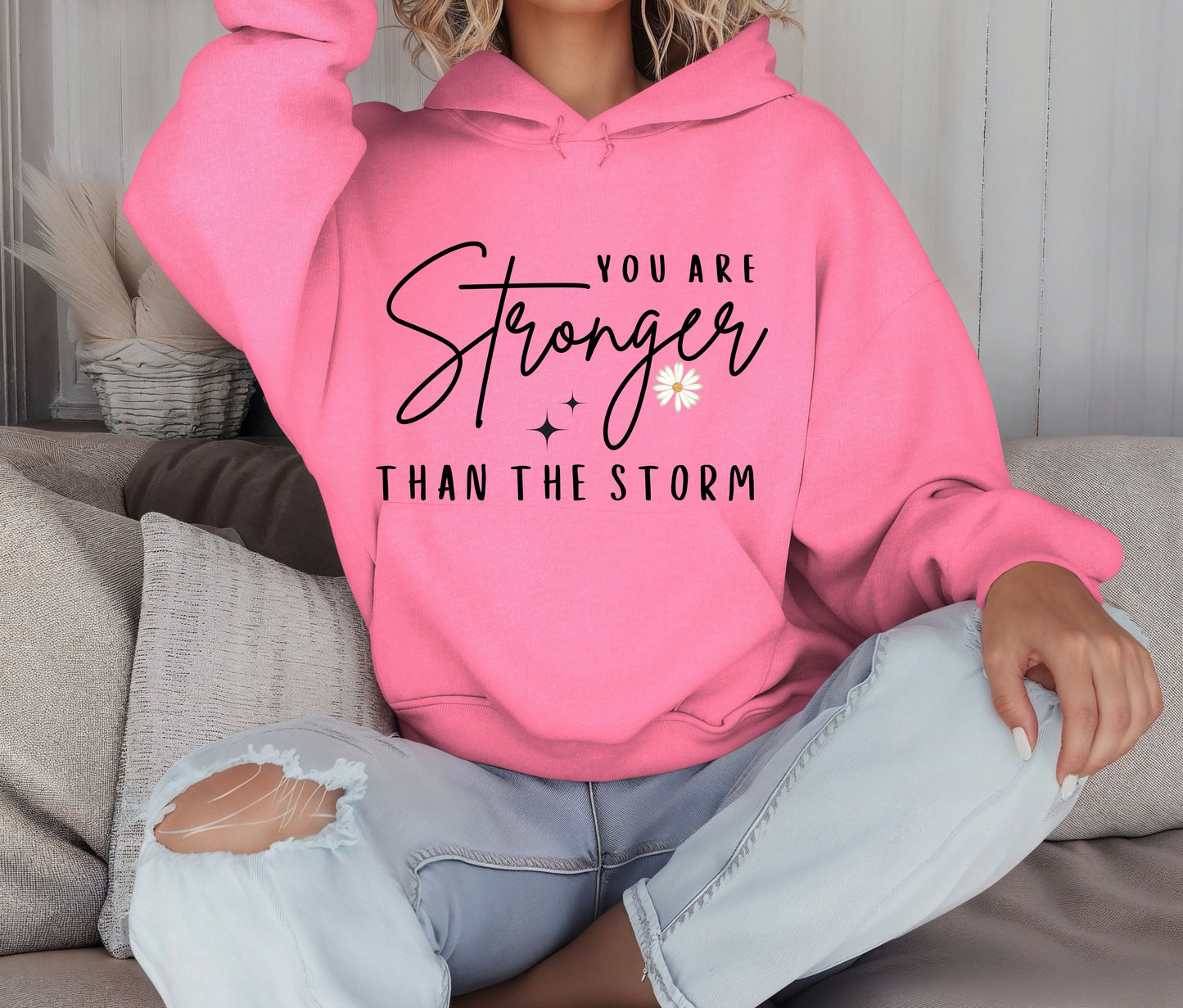 Stronger Than the Storm Hoodie – Inspirational Unisex Sweatshirt, Faith-Based Positive Quote Hoodie, Mental Health Awareness Gift, Christian Encouragement Apparel