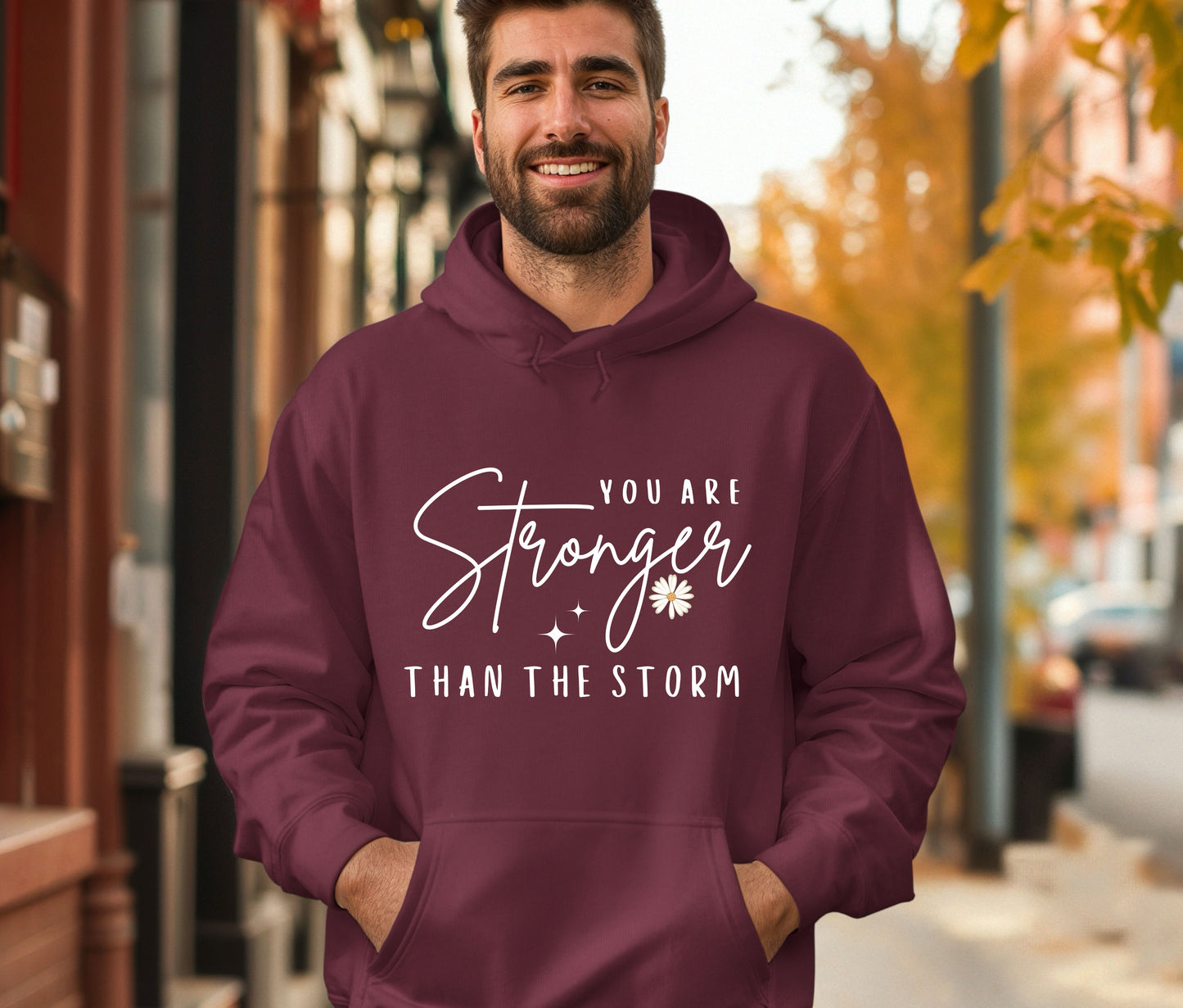 Stronger Than the Storm Hoodie – Inspirational Unisex Sweatshirt, Faith-Based Positive Quote Hoodie, Mental Health Awareness Gift, Christian Encouragement Apparel